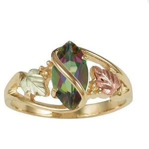 Rings Charming Leaf Mystic Filled Fire Hills Gold Yellow Women Jewelry Black